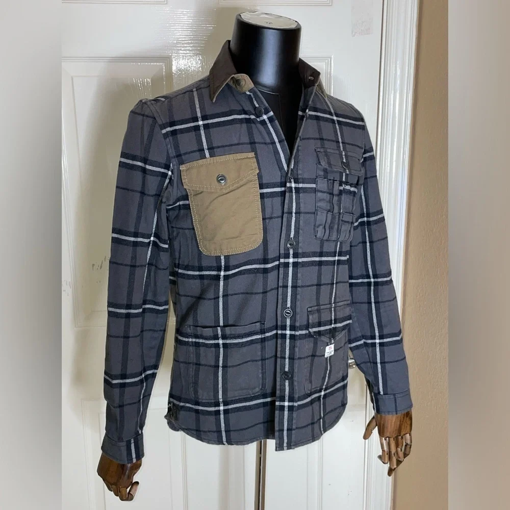 Diesel Chore Shirt Jacket Overshirt Flannel Check Leather Collar Small Mens‌‌‌‌ - Picture 3 of 13